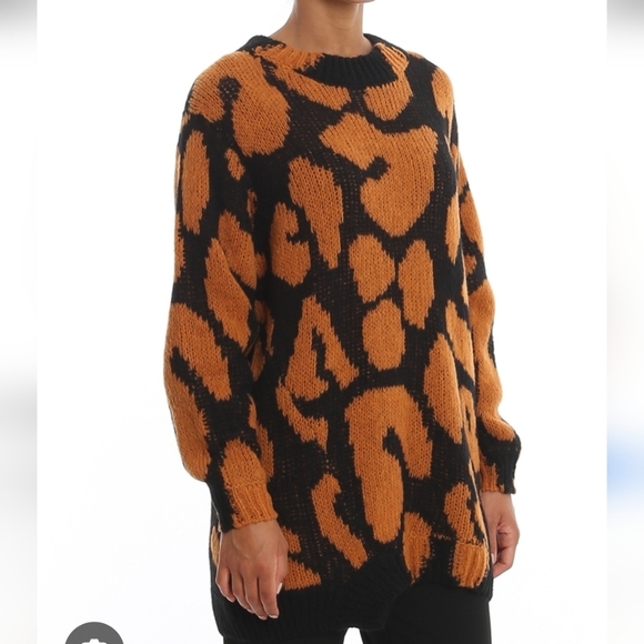 Stella McCartney Sweaters - Stella McCartney Black and Orange Leopard Patterned Sweater